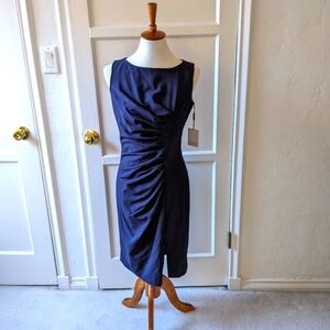 Calvin Klein indigo blue ruched sheath dress NWT size 4